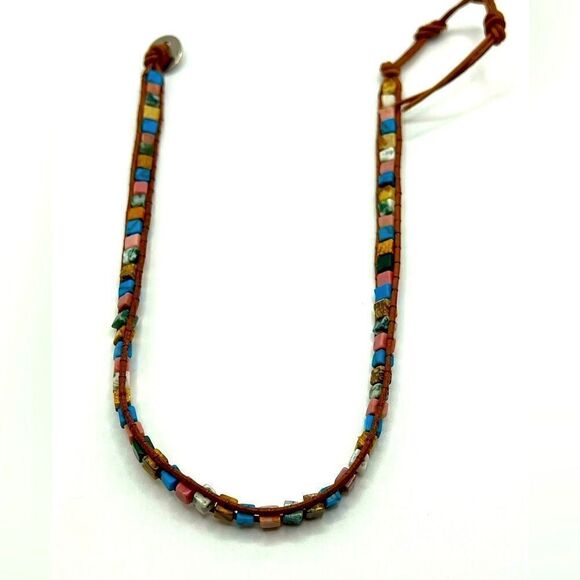 *3/$20* Boho colorful natural stone and (faux?) leather choker - Picture 3 of 5